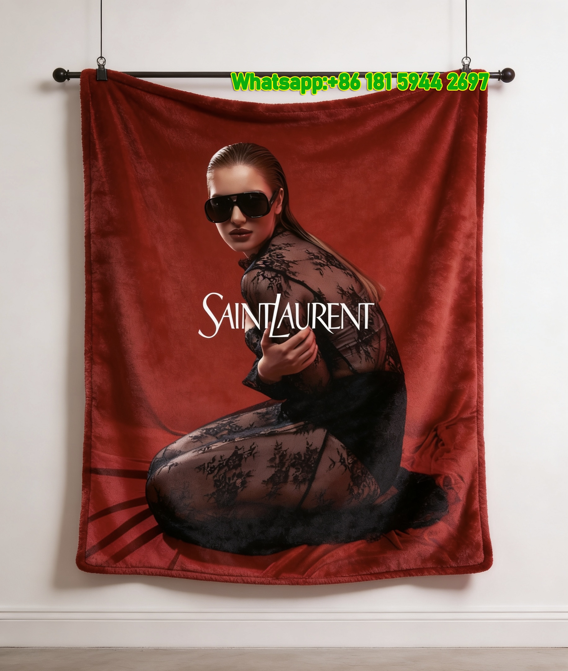Yves Saint Laurent YSL Luxury Lace Fashion Print Red Black Flannel Throw Blanket Premium Designer Printed Sofa Cover Blanket IMG_3309